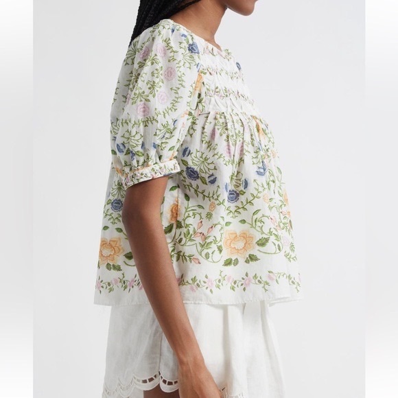 Farm Rio Folk Floral Short Sleeve Blouse NWT Small - Picture 3 of 6